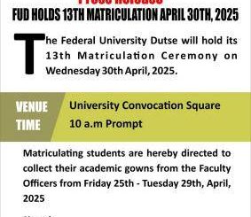 FUDUTSE announces 13th Matriculation ceremony