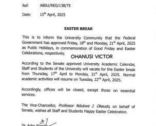 ABSU notice of Easter break