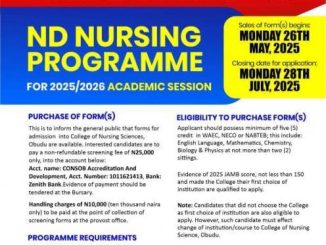 College of Nursing Sciences, Obudu ND Nursing Admission, 2025/2026