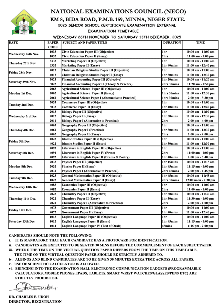 NECO GCE 2025 Timetable PDF 738x1024 1