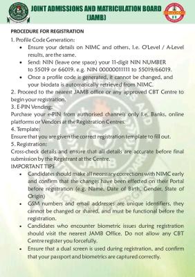 JAMB 2026 update on procedures For registration Authentic