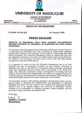 UNIMAID rejects claims On students to Boko Haram. 1