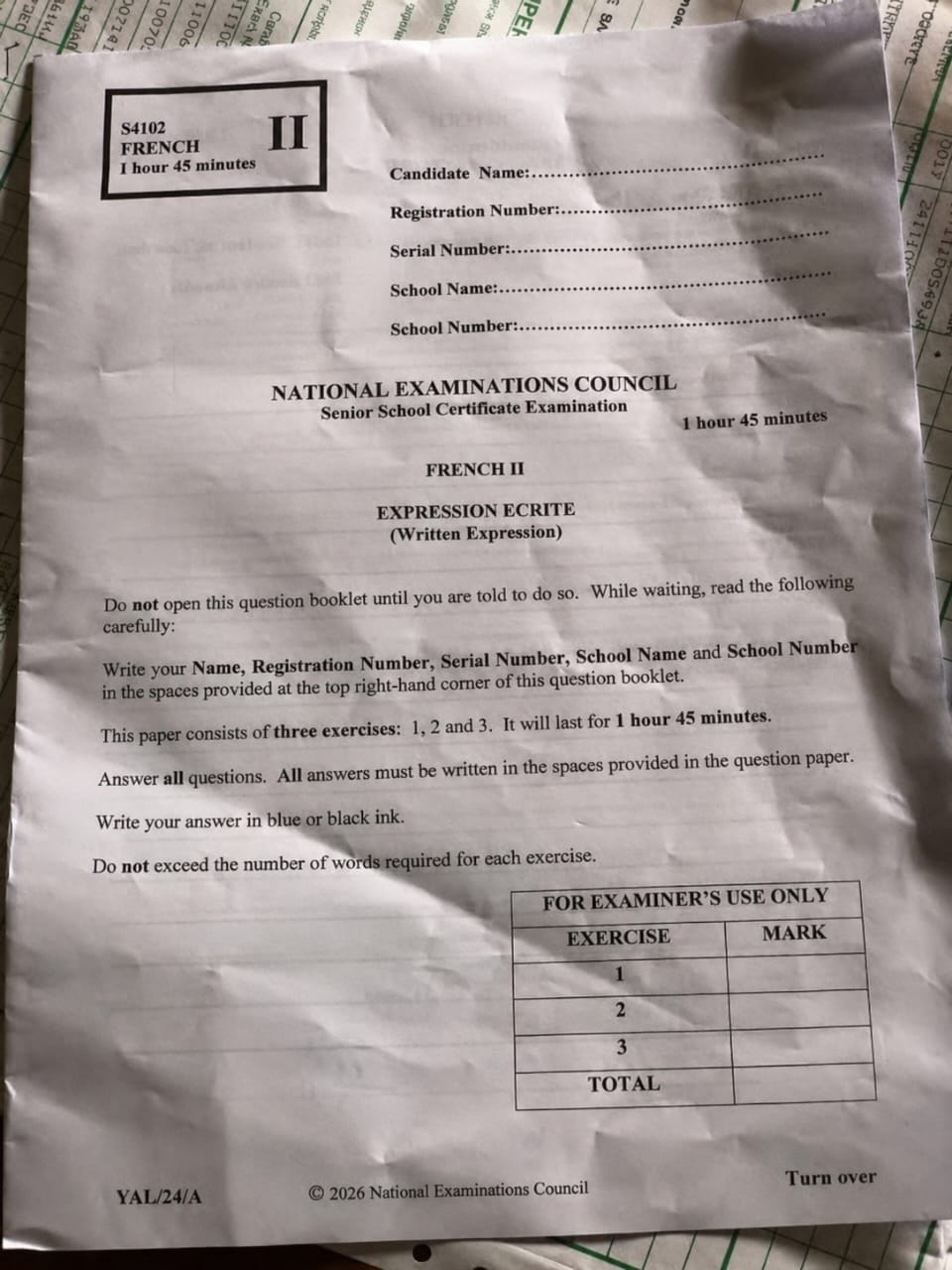 Neco 2026 French Answers