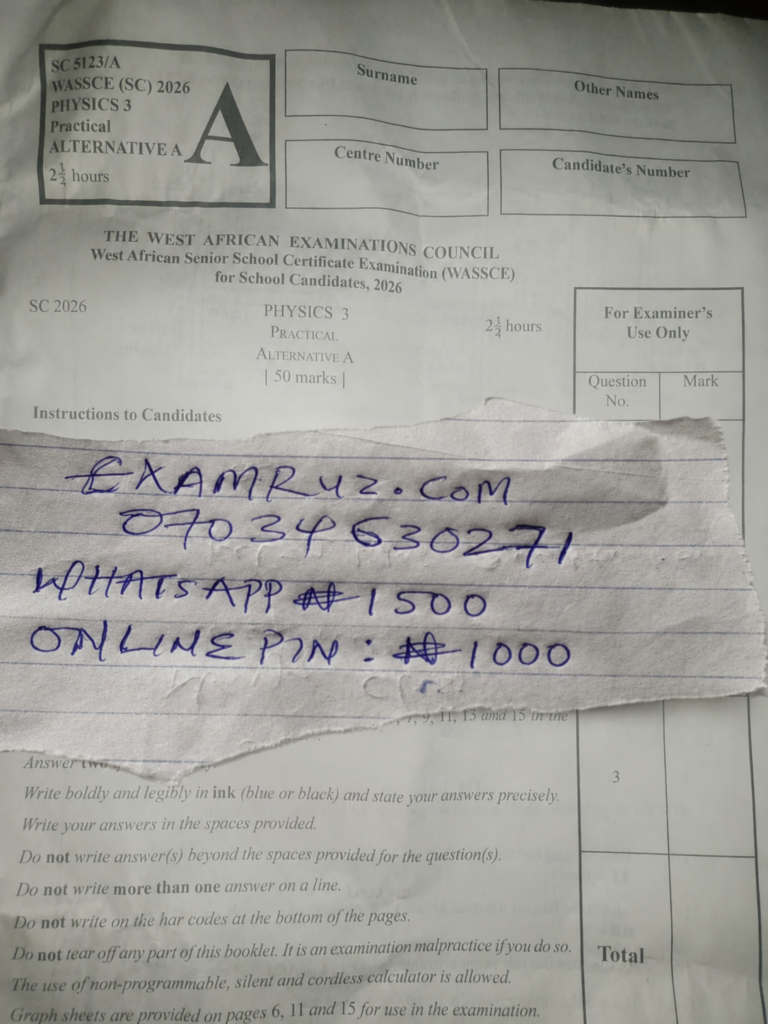 Waec 2026 Physics Practical Questions & Answers