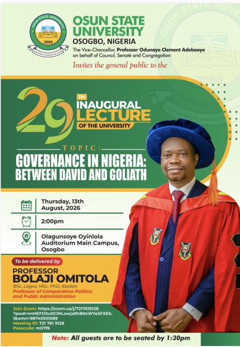 UNIOSUN announces 29th Inaugural Lecture Error ABDULHAMEED ABDULAZEEZ UNIOSUN announces 29th Inaugural Lecture Error ABDULHAMEED ABDULAZEEZ