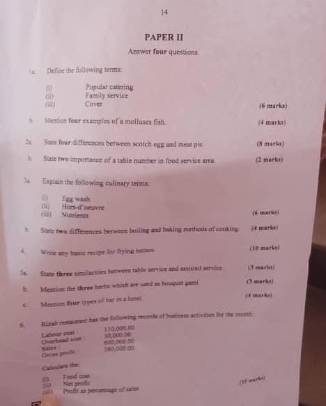 Neco 2026 Catering Craft Answers (Obj & Essay)