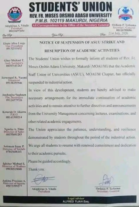 BSU SUG issues notice to students on resumption of academic activities