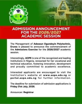 A version within 55 characters is: Adeseun Ogundoyin Poly Extends ND Full-Time Admission