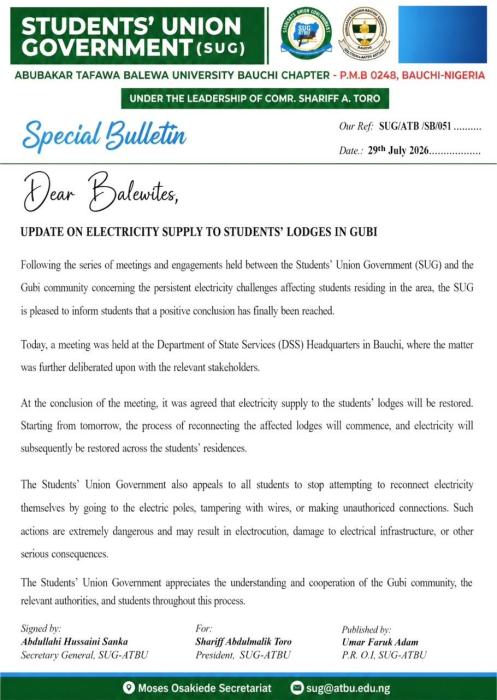 ATBU Extends 2026/2027 Post-UTME Deadline