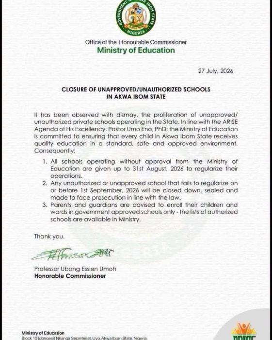 Akwa Ibom Govt orders closure of unapproved private schools