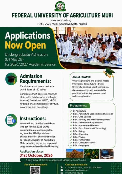 Federal University of Agriculture Mubi Begins 2026 Post-UTME/DE Screening