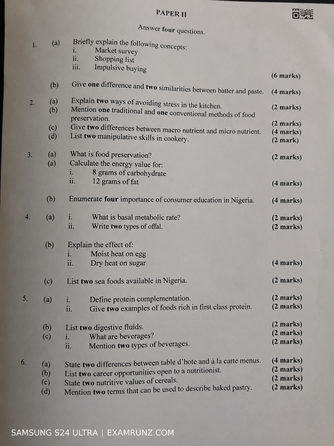 Get Neco 2026 Food and Nutrition Answers