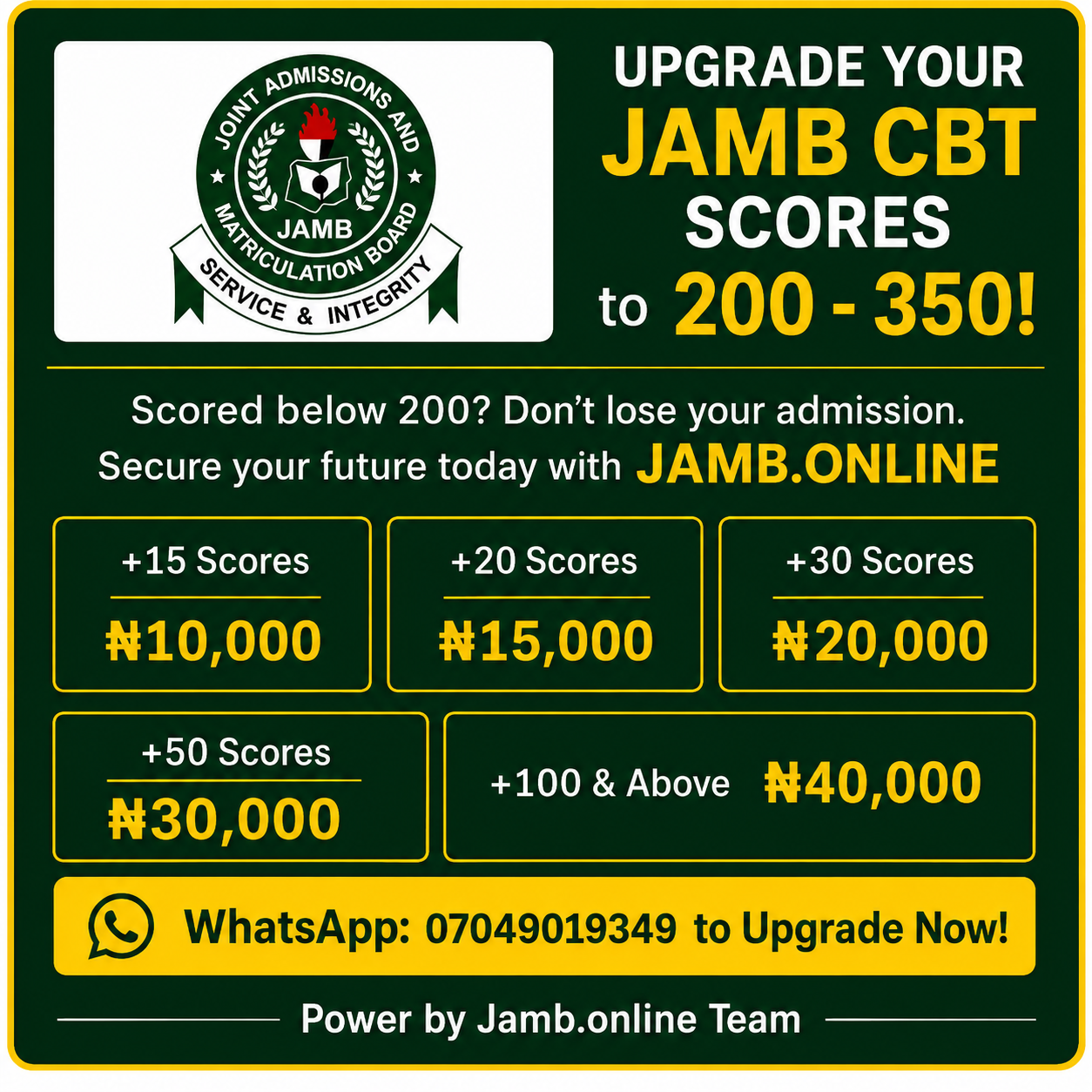 JAMB Score Upgrade Proof