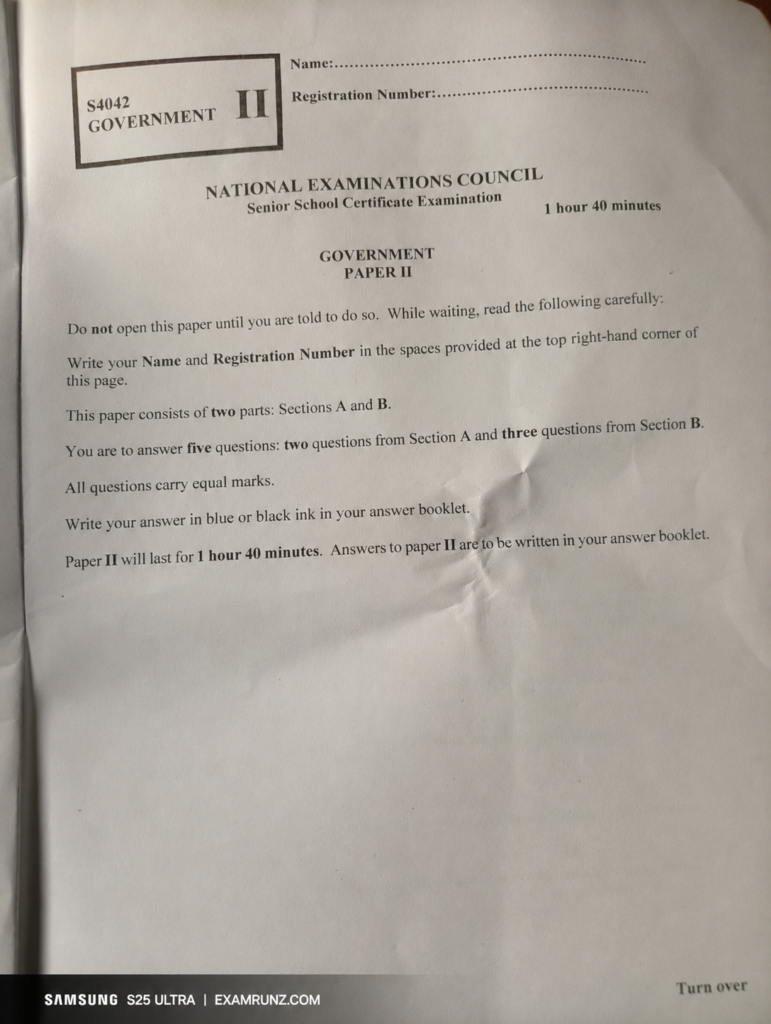 Neco 2026 Government Answers