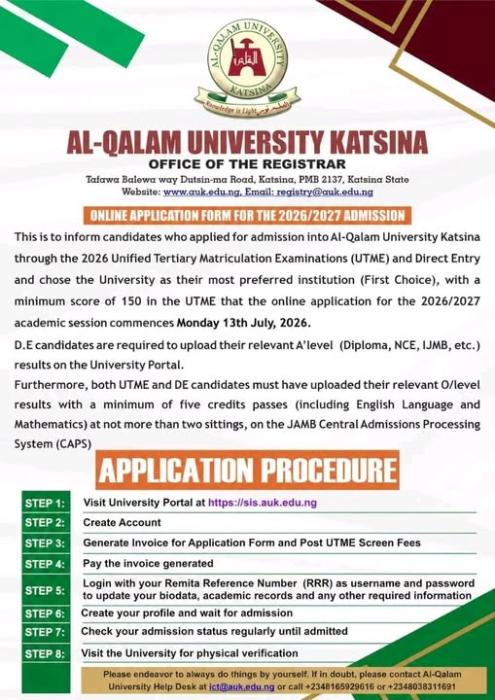 Al-Qalam University 2026 Post-UTME/DE