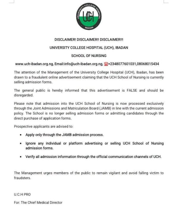 UCH warns on School of Nursing application notice