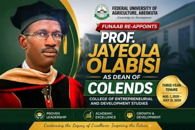 FUNAAB Reappoints Prof. Jayeola Olabisi as COLENDS Dean