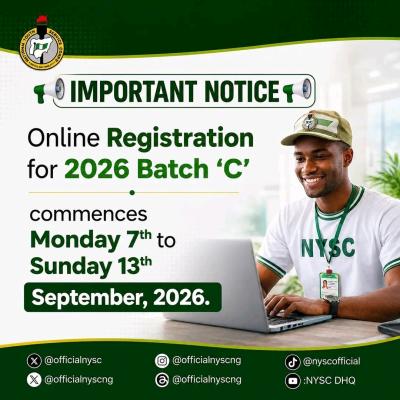 NYSC Opens Online Registration for 2026 Batch C Prospective Corps Members