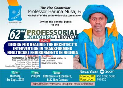 BUK Set to Hold 62nd Professorial Inaugural Lecture