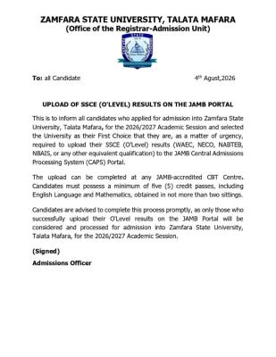 ZAMSU Issues O'Level Upload Notice on JAMB CAPS