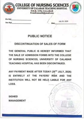 UCTH College of Nursing Ends 2026 Admission Form Sales