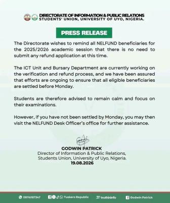 UNIUYO SUG Announcement for NELFUND