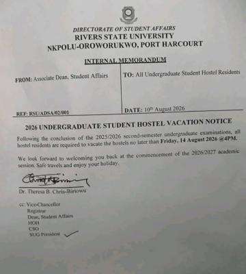 RSUST Directs Students to Vacate Hostels After 2nd Semester