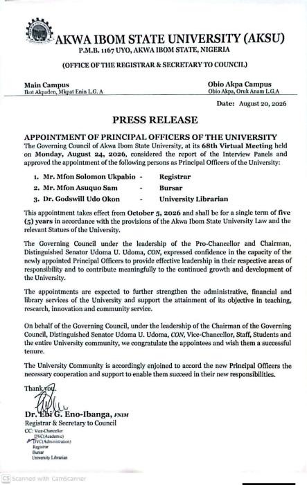AKSU Appoints New Registrar, Bursar and Librarian