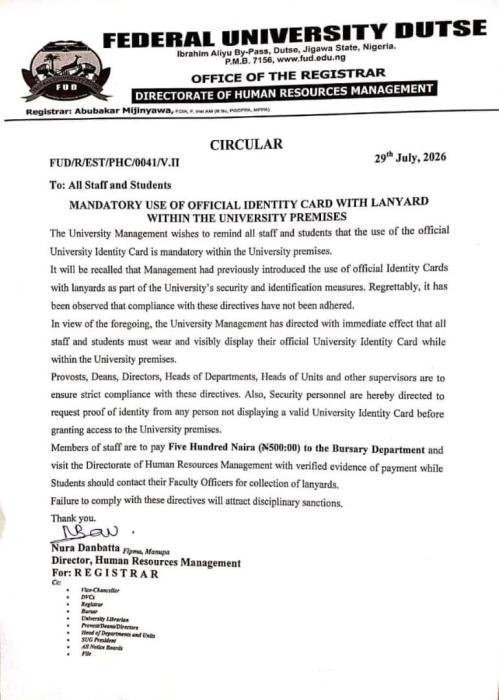 FUDUTSE Reaffirms Mandatory ID Card Use on Campus
