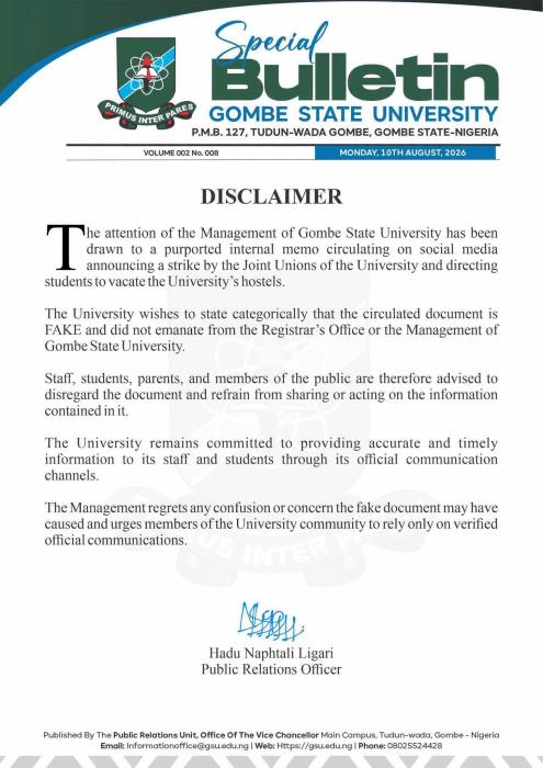 GOMSU Releases Disclaimer Urges Students to Ignore Fake Memo