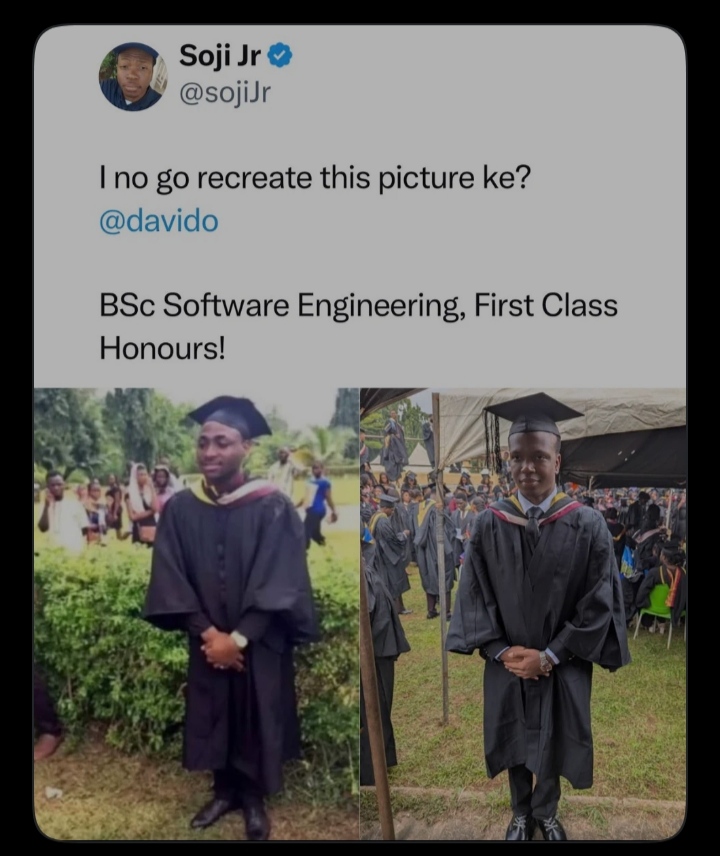 Nigerian Graduate Recreates Davido’s Graduation Picture Sparks Reactions Online
