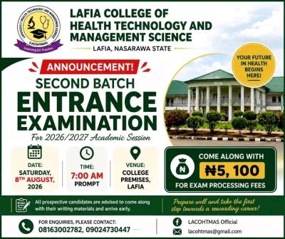 Lafia Health Tech College Sets 2026/2027 2nd Entrance Exam