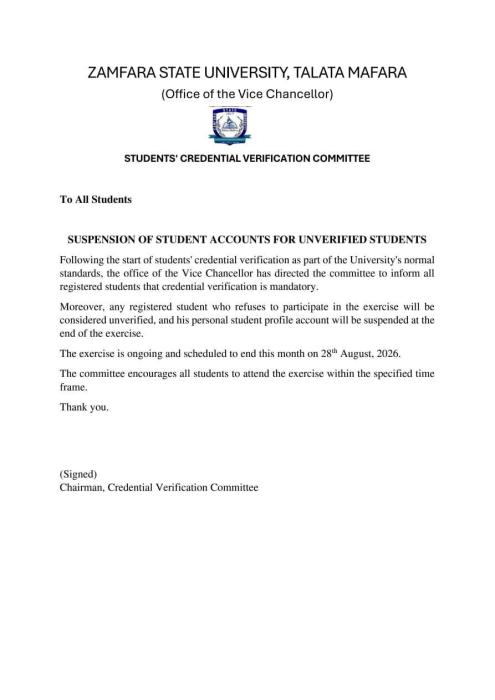 ZAMSUT Sets Deadline for Mandatory Student Credential Verification