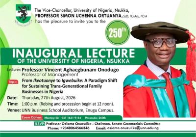 UNN Announces 250th Inaugural Lecture