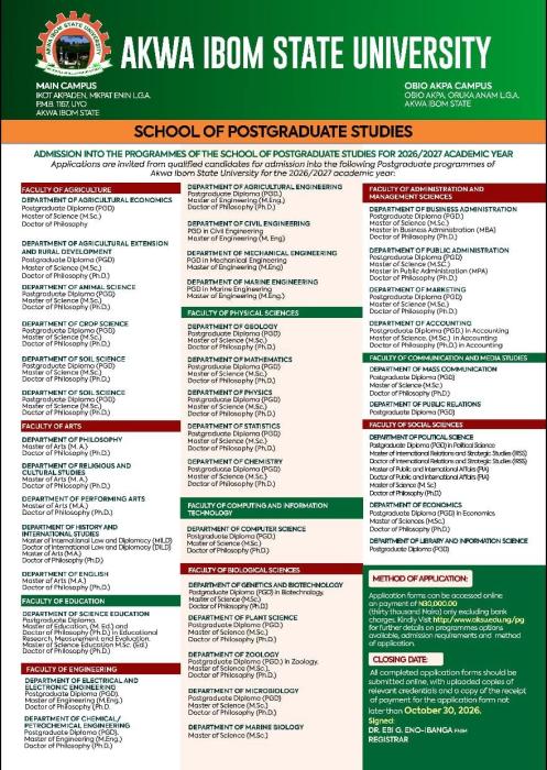 AKSU 2026/2027 Postgraduate Admission form