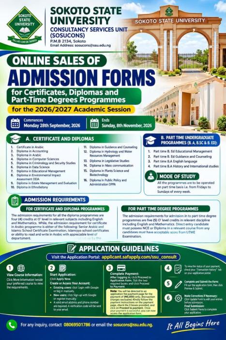 SSU Part-Time Admission Programmes for the 2026/2027 Academic Session