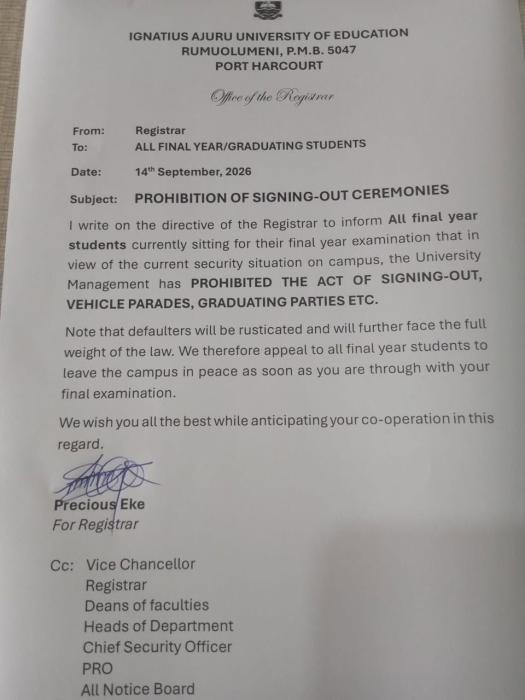 IAUE bans signing out celeberations