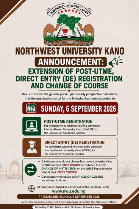 Northwest University Extends Post-UTME Registration Deadline for 2026/2027