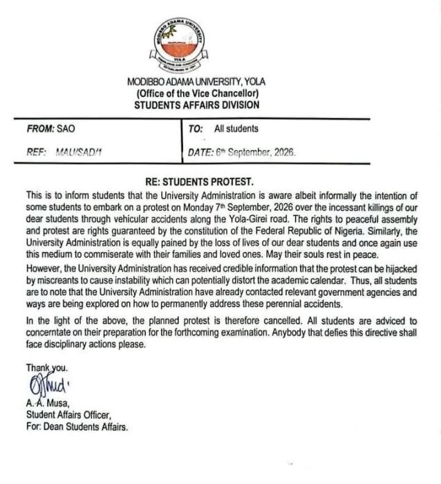 MAUTECH Cancels Planned Student Protest