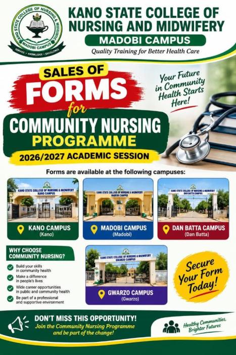 Kano State College of Nursing and Midwifery 2026/2027 Admission Application Form
