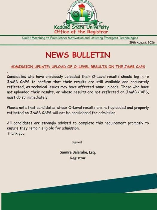 KASU notice to prospective students, 2026-2027