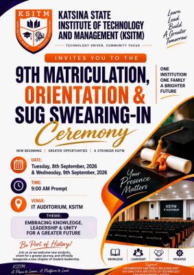 KSITM announces 9th matriculation, orientation and SUG swearing-in-ceremony